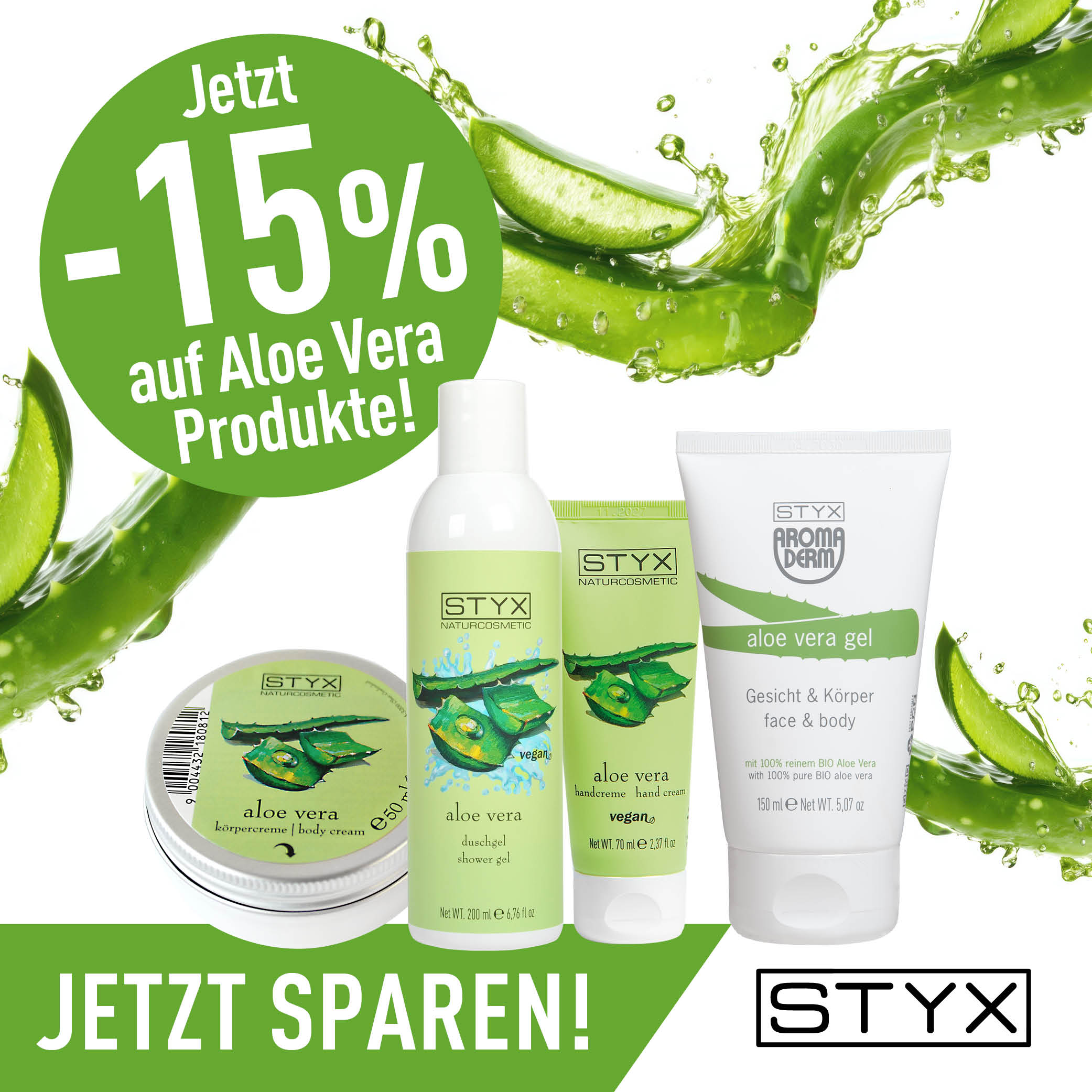 Jetzt gibt es 15 % auf die STYX Aloe Vera Pflegeprodukte. 