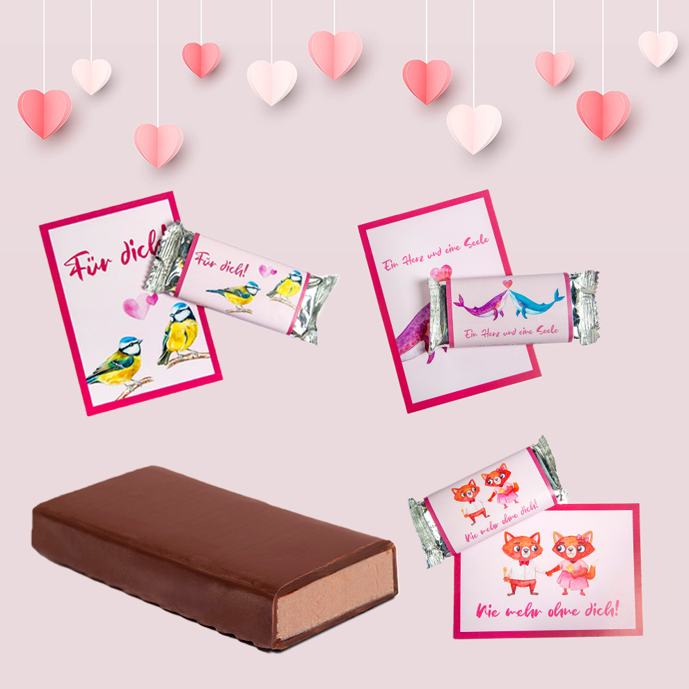 Entdecken Sie unsere k&ouml;stlichen Erdbeer-Ros&eacute; Schokolade mit Gru&szlig;karte!